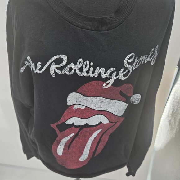 Rolling Stones Black Christmas Holiday Tongue Crop Sweatshirt Size XXL - Picture 1 of 8